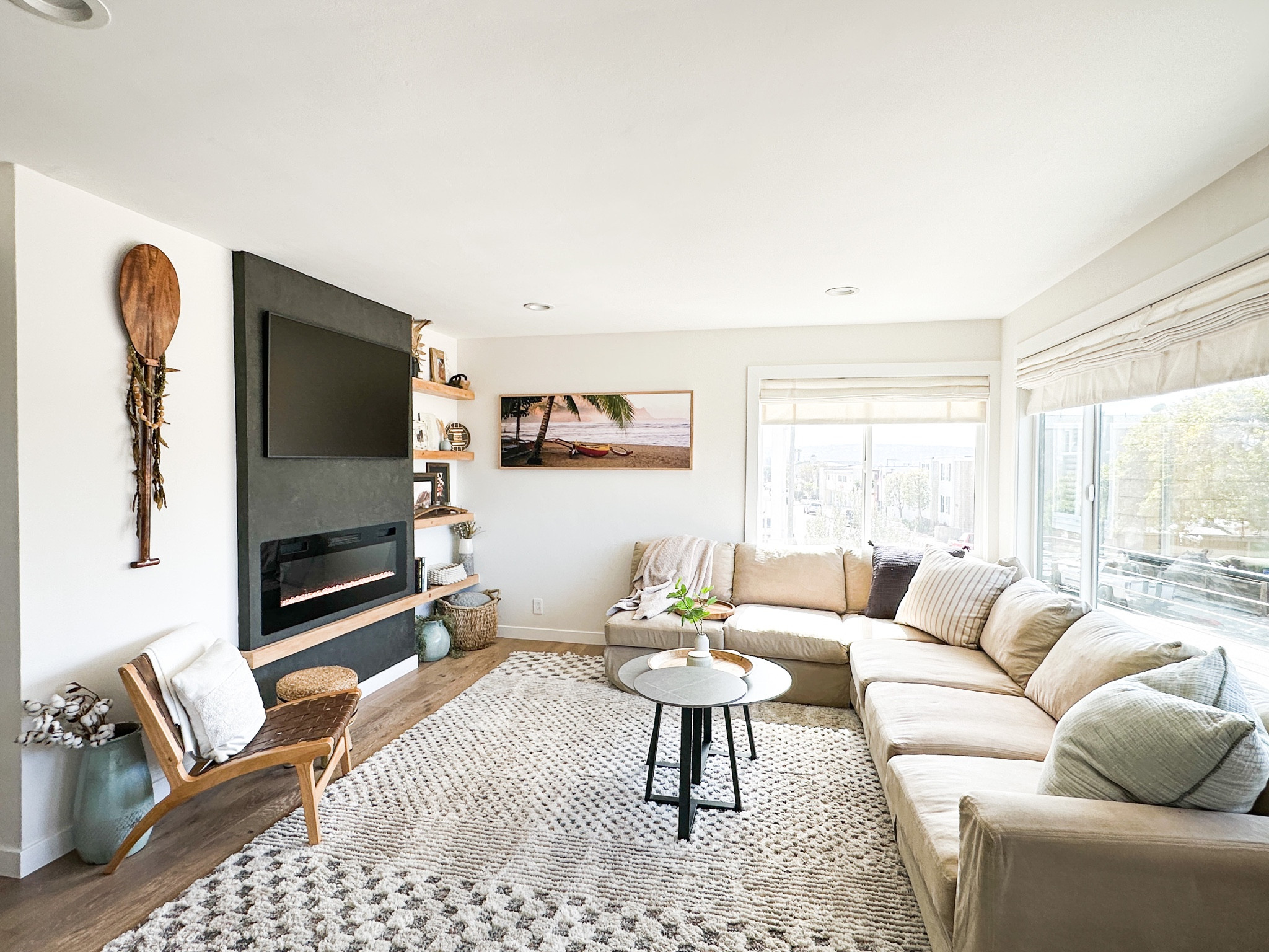 DIY electric fireplace surround and floating shelves ✔️. Shop my living room here!

#LTKhome