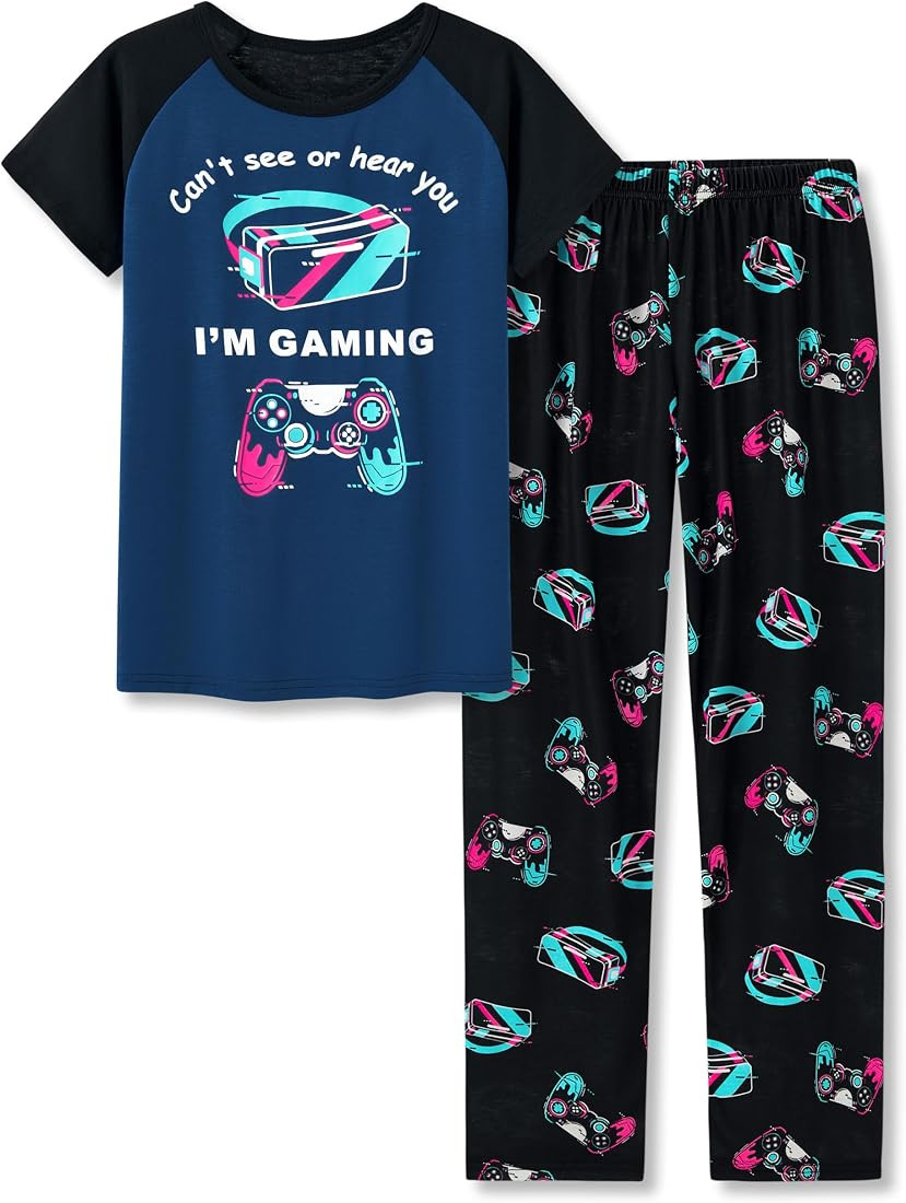 Tebbis 2-Piece Cozy Pajamas For Little/Big Boys Gamer Yellow Short Sleeves & Pants Soft PJs Set K... | Amazon (US)