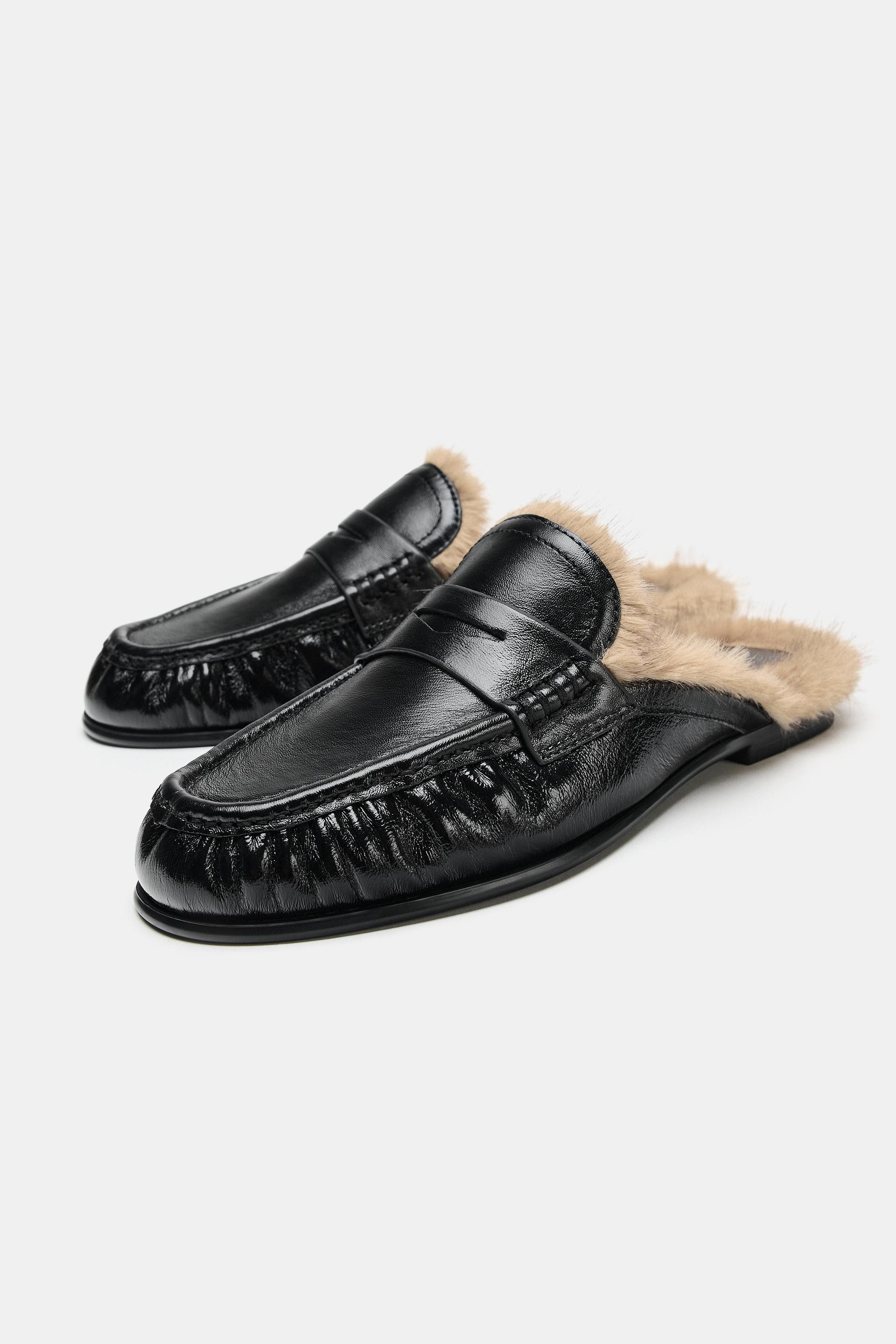 Zara - Leather Slingback Loafers - Black - 5 - Woman | Zara US