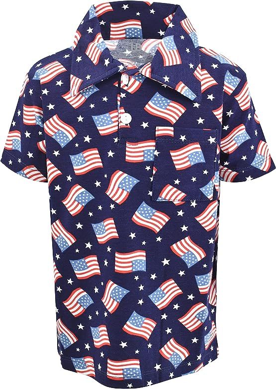 Unique Baby Boys Patriotic Flag Print 4th of July Polo Shirt | Amazon (US)