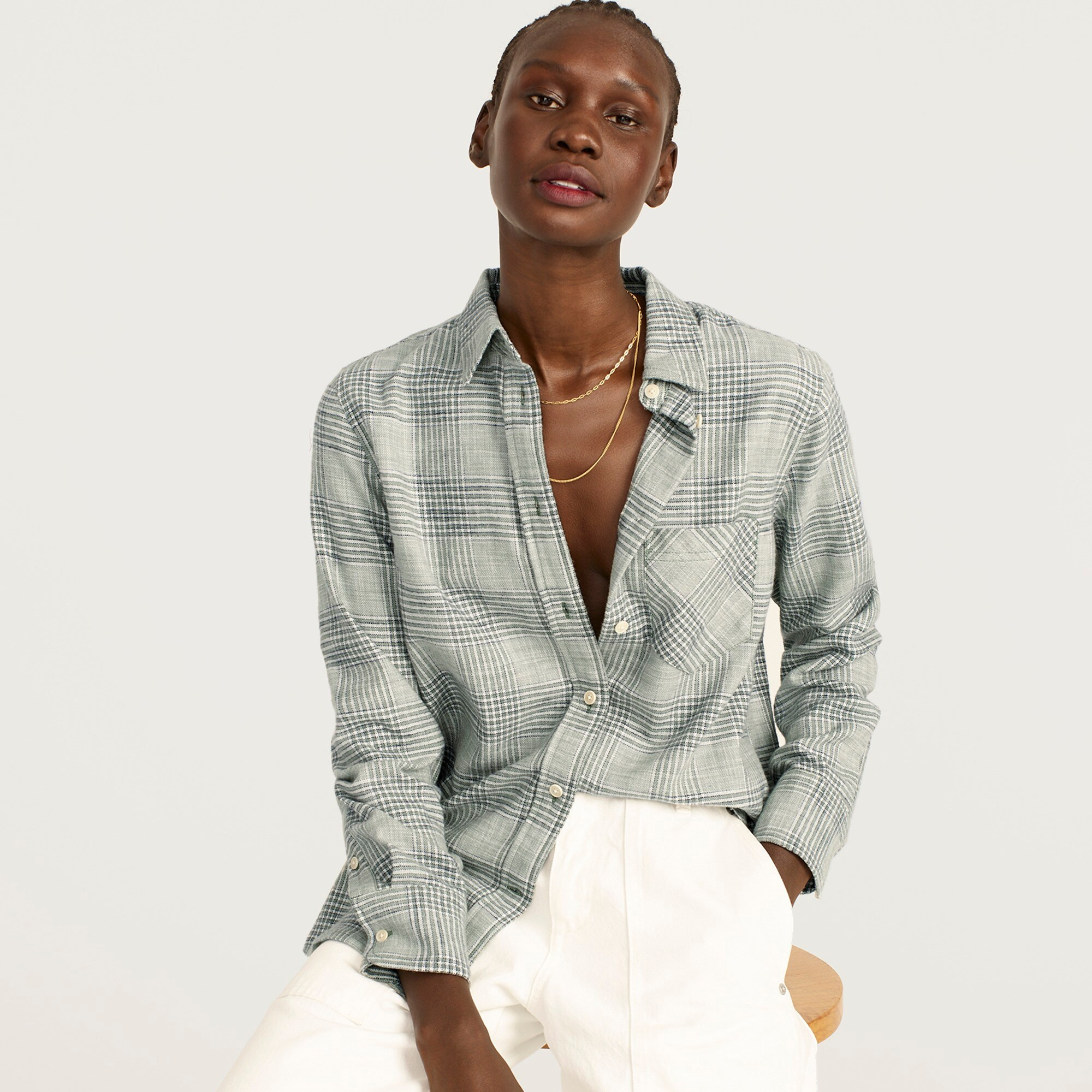 Classic-fit shirt in mint plaid flannel | J. Crew US