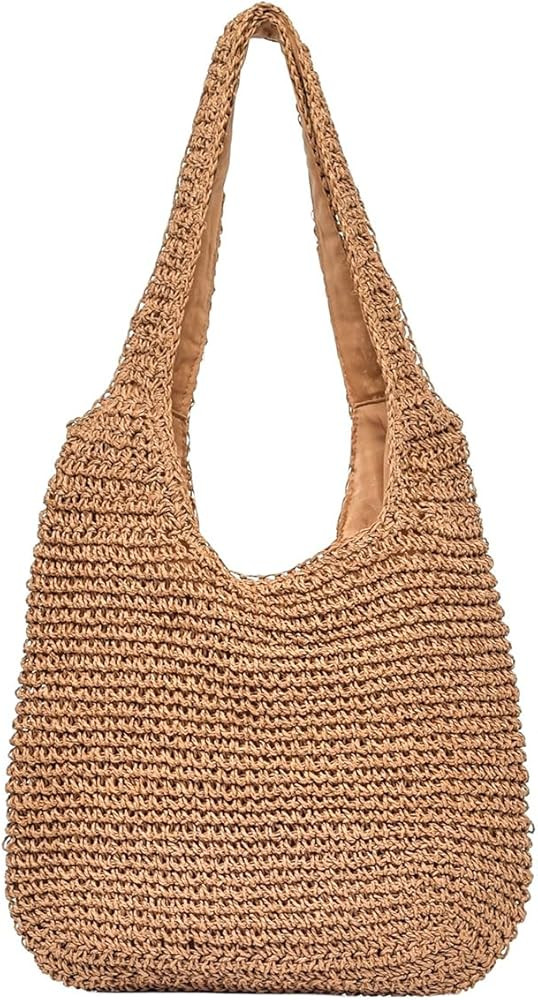 Straw Travel Beach Tote Bag for Women Large Woven Foldable Shoulder Handbags Purse for Summer Vac... | Amazon (US)