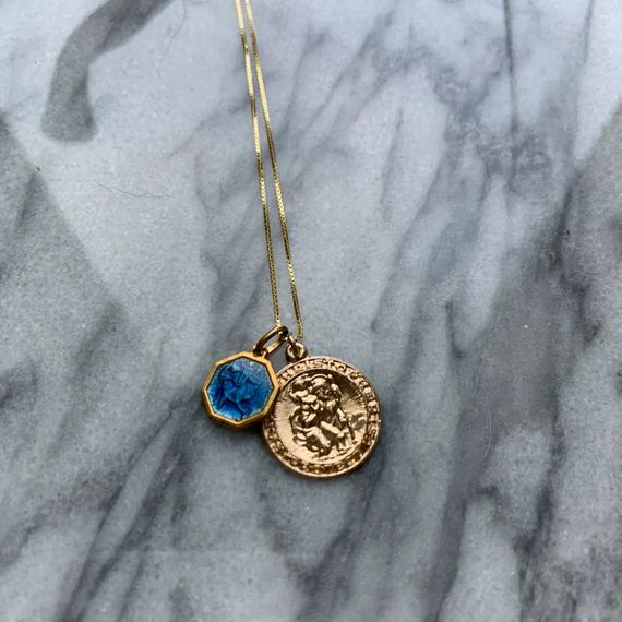 Saint Christopher | Vintage Dark Blue Enamel Necklace | Etsy (US)
