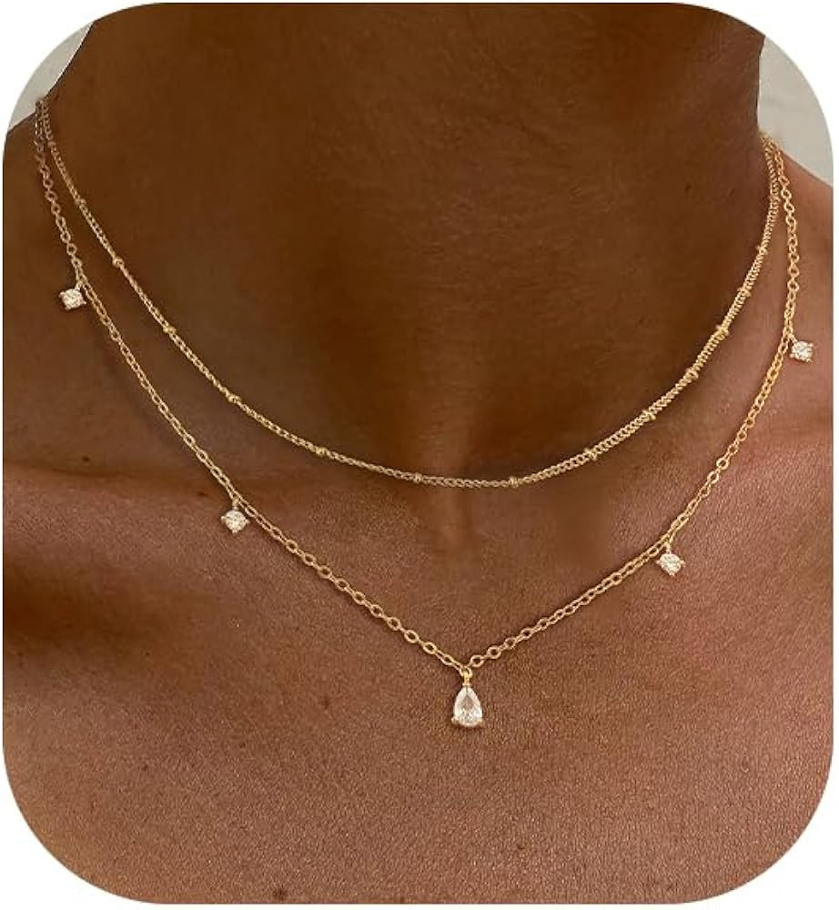 Amazon.com: SELFROSE Layered Necklaces For Women,Dainty Gold Necklace Stack 14k Gold Plated CZ La... | Amazon (US)