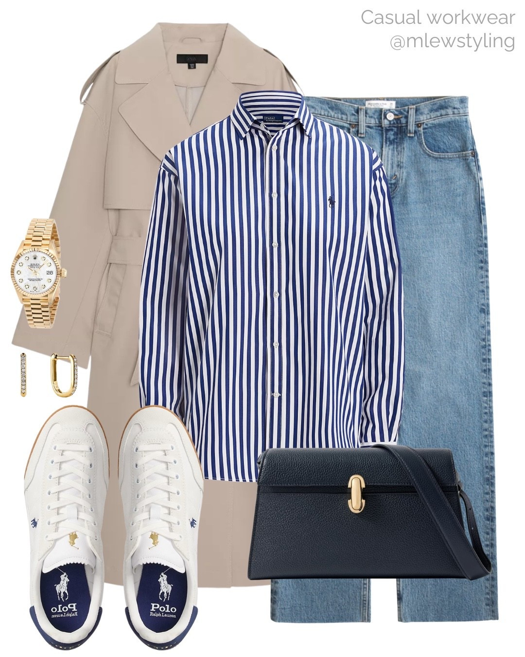 Casual fall work outfit 💙

Tags: autumn outfit, workwear, polo Ralph Lauren striped button down, Abercrombie jeans, polo sneakers, savette navy blue bag, preppy outift 

#LTKStyleTip #LTKWorkwear #LTKItBag