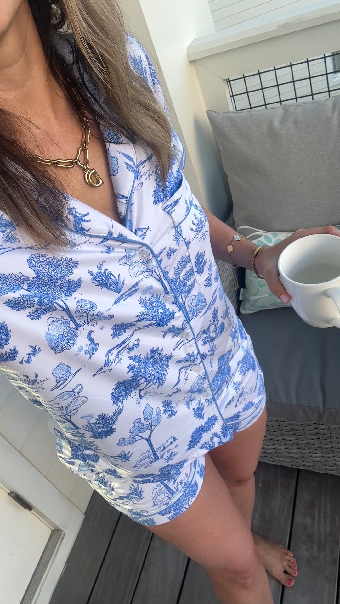 The best pajamas for under $20 and come in 10+ colors!!! Love this grand millennium blue and white print. Super soft and stretchy. Washes great. Wearing size M.

Walmart pajamas, mom fashion, casual outfit, vacation style 

#LTKWatchNow #LTKFindsUnder50 #LTKTravel