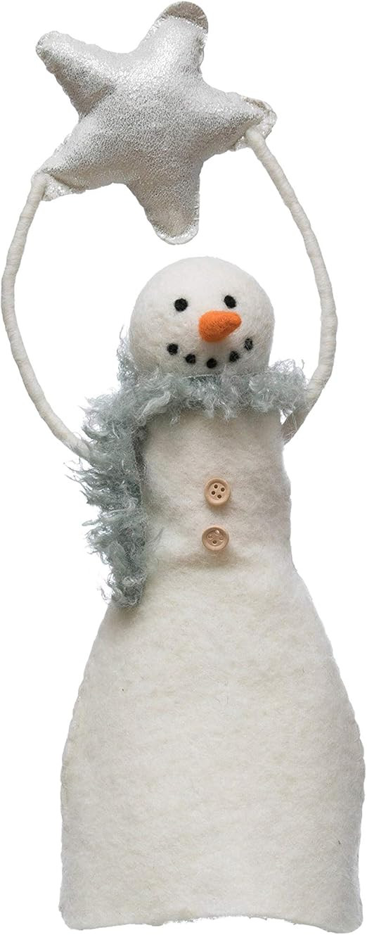 Creative Co-Op Wool Felt Snowman & Star Tree Star Toppers, White | Amazon (US)