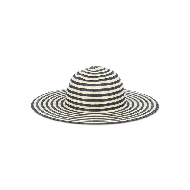 Time And Tru Women’s Striped Floppy Hat, Black/Natural, One Size Fits Most | Walmart (US)