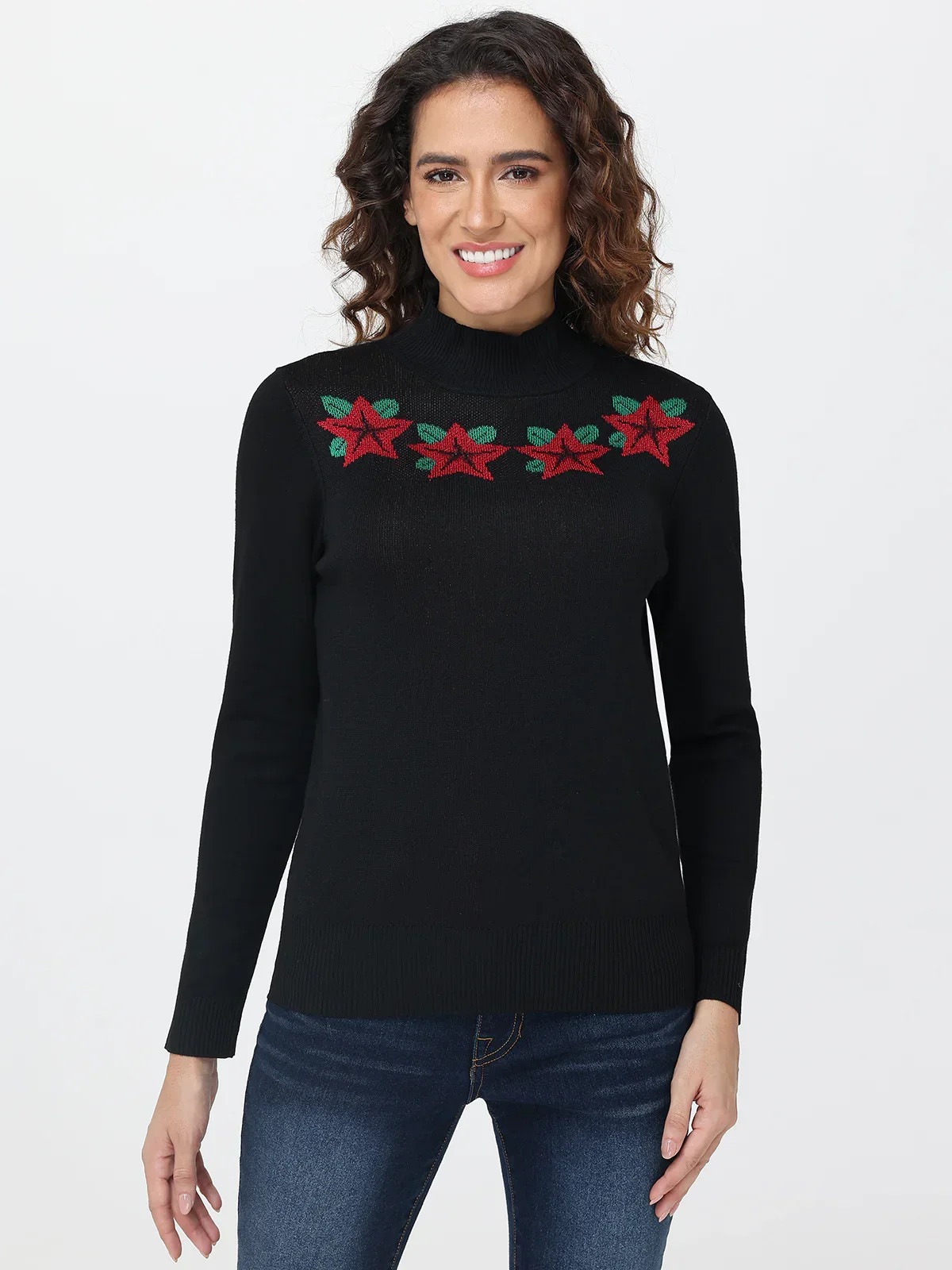89th & Madison Poinsettia Jacquard Sweater | 89th + Madison