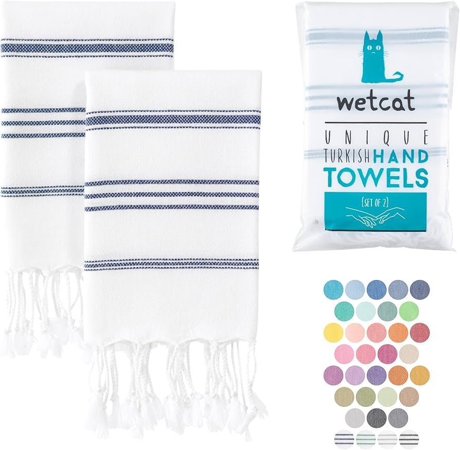 WETCAT Turkish Hand Towels with Hanging Loop (20 x 30) - Set of 2, 100% Cotton, Soft - Pre Washed... | Amazon (US)