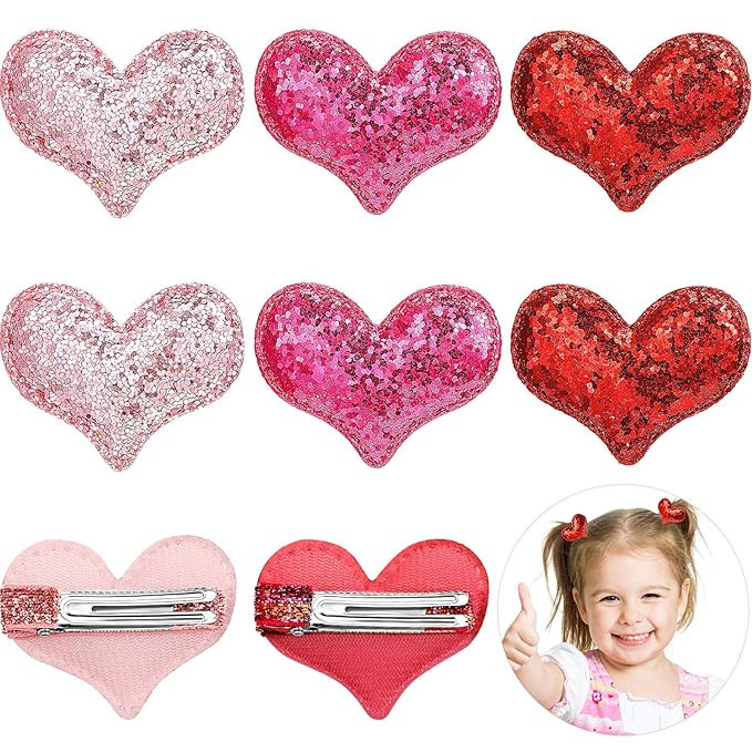 9 Pieces Valentine's Day Heart Hair Clips Glitter Sequin Heart Hair Barrettes Glitter Heart Hair ... | Amazon (US)