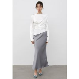 Satin Finish Mermaid Maxi Skirt in Grey | Chicwish