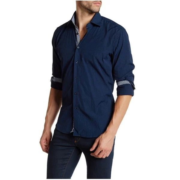 Suslo Couture Men's Classic Fit Navy Cotton Button Down Shirt | Bed Bath & Beyond