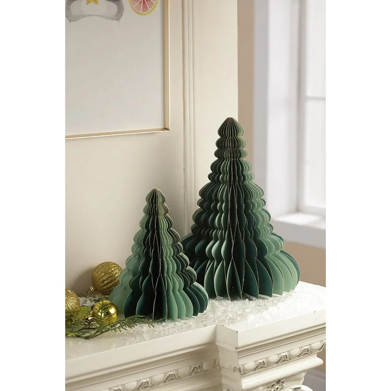 Paper Christmas Tree Tabletop Decorations, Green and Gold, 2 Count, by Holiday Time | Walmart (US)