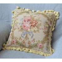 French Country Aubusson Needlepoint Pillow Sham Handmade Unique Victorian Rose Square Tasseled Cushi | Etsy (US)