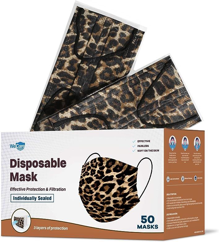 WeCare Disposable Face Mask Individually Wrapped - 50 Pack, Printed Masks - 3 Ply | Amazon (US)