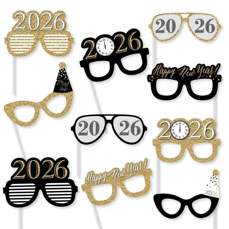 Big Dot of Happiness New Year's Eve Glasses - Gold - 2026 Paper Card Stock New Year's Party Photo... | Walmart (US)