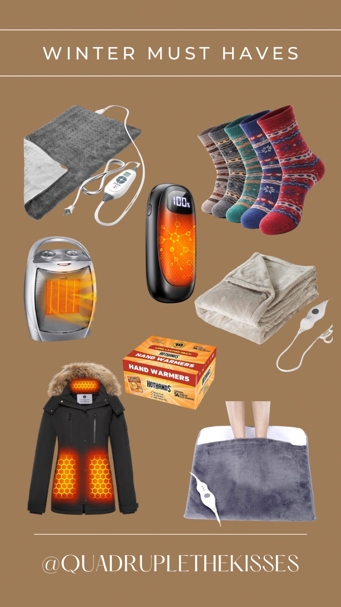 For your cold friend!…it’s me, I’m the cold friend! 

All these items are amazing! 
I have this heating pad and it’s my favorite I’ve ever owned. It’s long and soft and works so well. I sleep with a heating pad nightly to keep me warm. 

This heater blanket I have one in my basement and one in my living room so I am always warm since I live with 5 people who are always hot. 

This space heater works great! I have it in my office to warm up my space. 

In use the hand warmers daily. I put some in my pocket whenever I leave the house in the winter. 

These wool sock are not only adorable but are Marino wool so your feet stay warm and toasty and dry. 

I don’t have the feet warmer yet but it’s on my wish list soon! 

#LTKHoliday #LTKGiftGuide #LTKSeasonal
