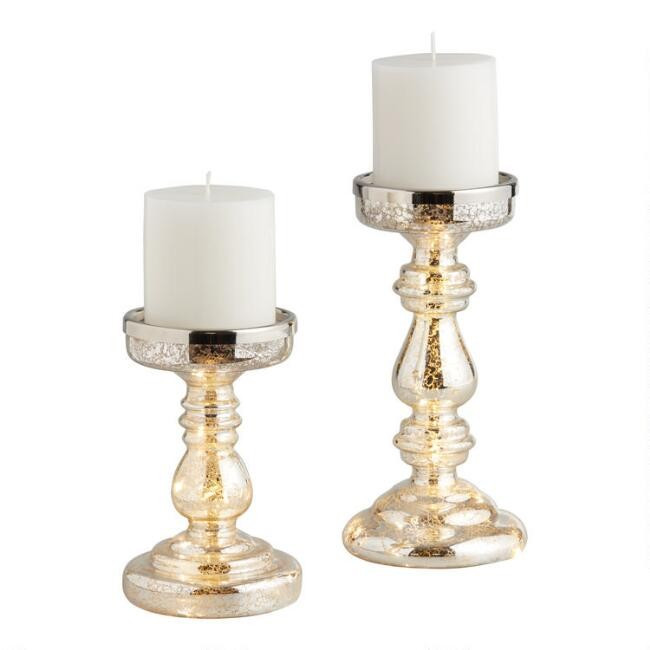 Pier Place Silver Mercury Glass LED Pillar Candleholder | World Market