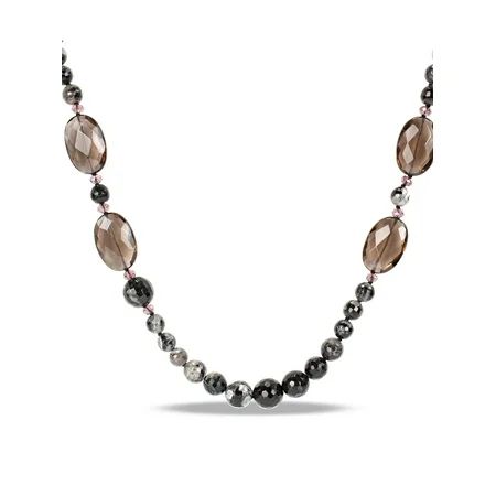 1,275 Carat T.G.W. Black And White Agate, Purple Crystal And Synthetic Smokey Quartz Beaded Neckl... | Walmart (US)