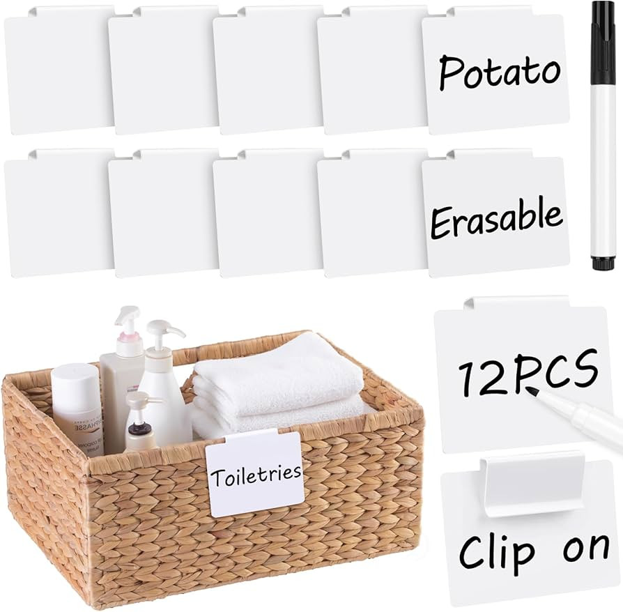 Utron 12pcs White Basket Labels, 3.5x2.7 Clip On PVC Labels with Pen for Storage Bins, Removable ... | Amazon (US)