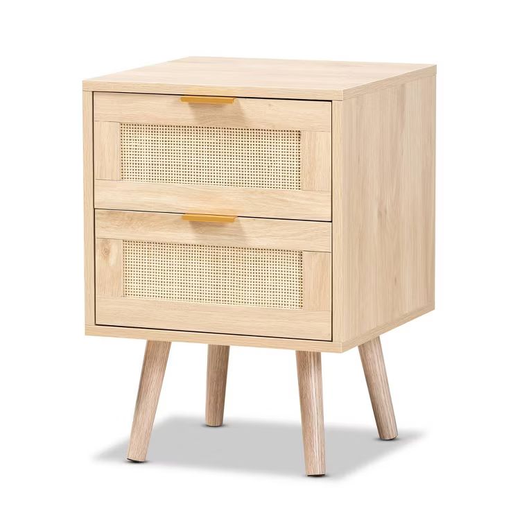 Baird Wood and Rattan 2 Drawer Nightstand Brown - Baxton Studio | Target