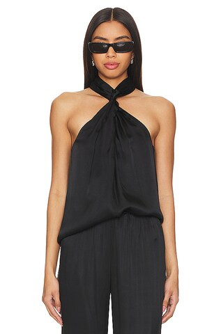 ANINE BING Becca Top in Black Satin from Revolve.com | Revolve Clothing (Global)