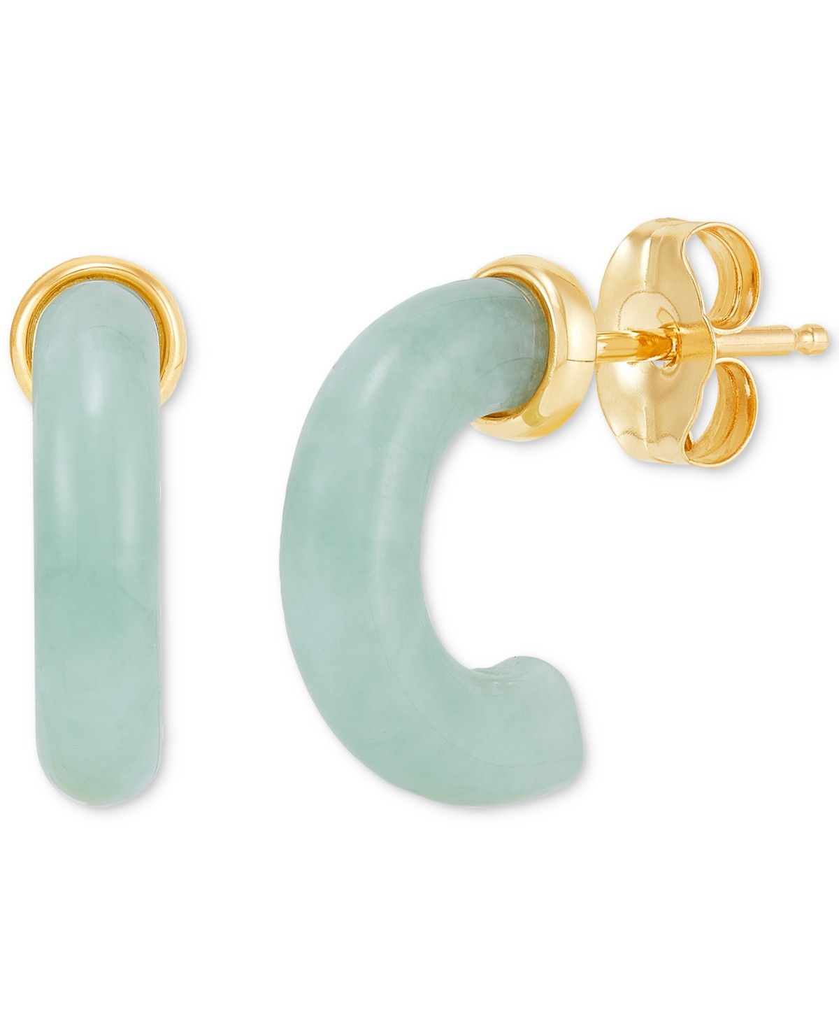 Jade (13 X 3mm) J Hoop Earrings in 14K Gold-Plated Sterling Silver - Jade | Macy's