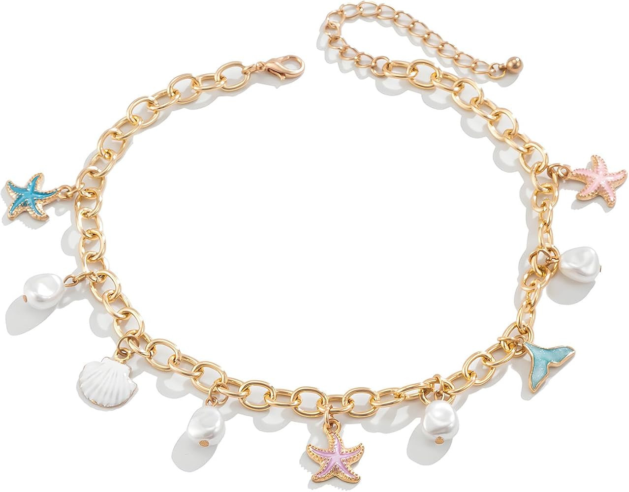 Gold Shell Charm Bracelets for Women Pearl Seashell Bracelets Starfish Shell Mermaid tail Pendant... | Amazon (US)