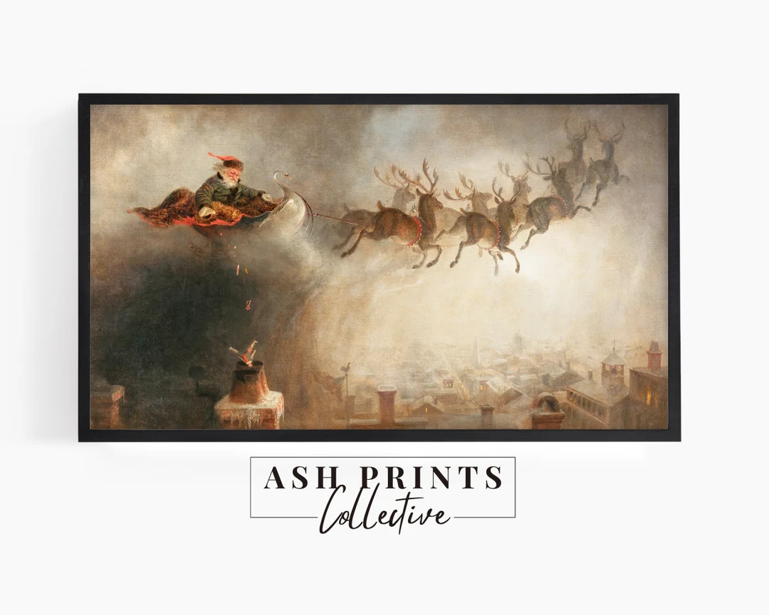 Vintage Christmas Samsung Frame TV Art Santa's Sleigh - Etsy | Etsy (US)