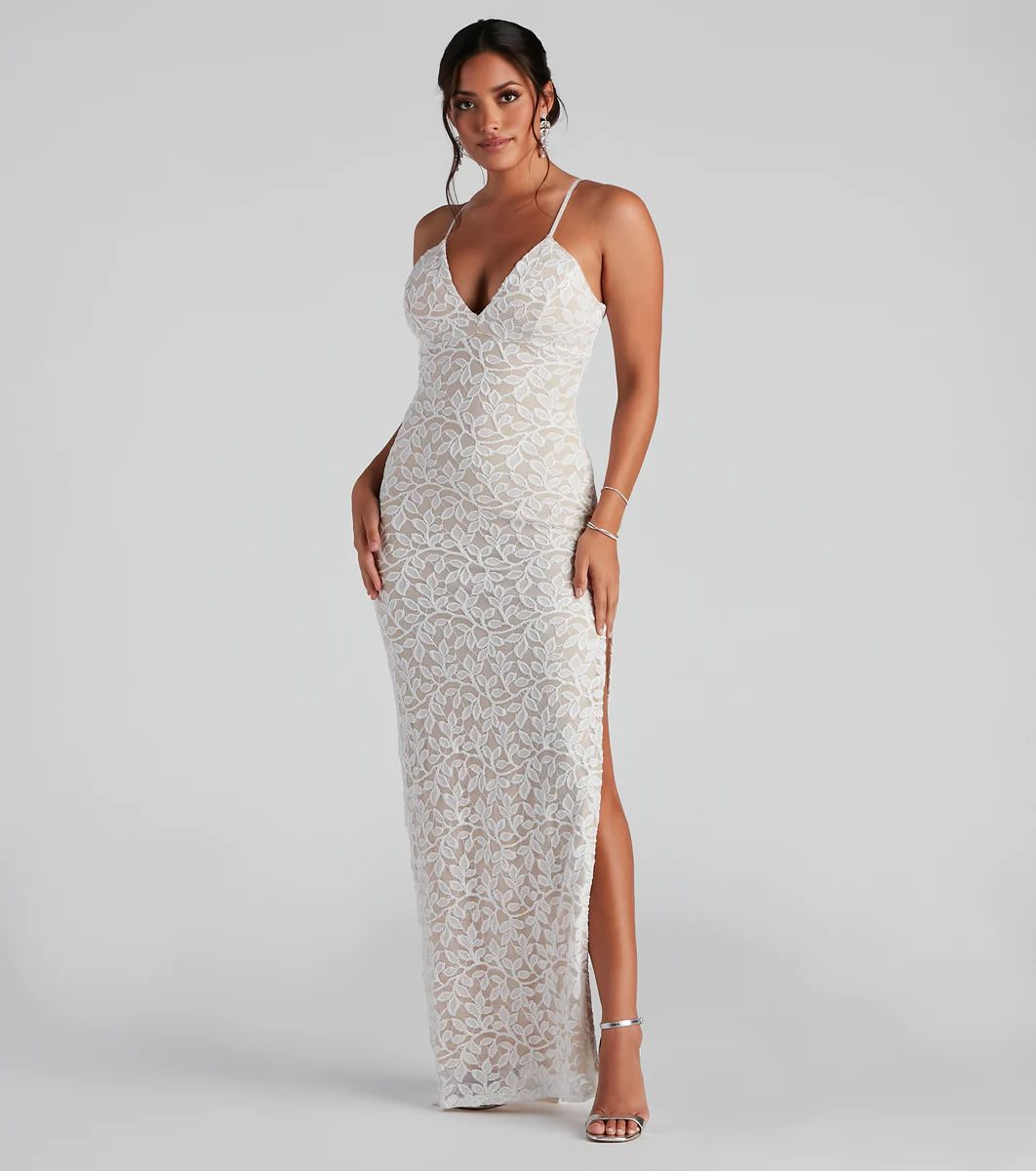 Dixie Lace Mesh High-Slit Formal Dress | Windsor Stores