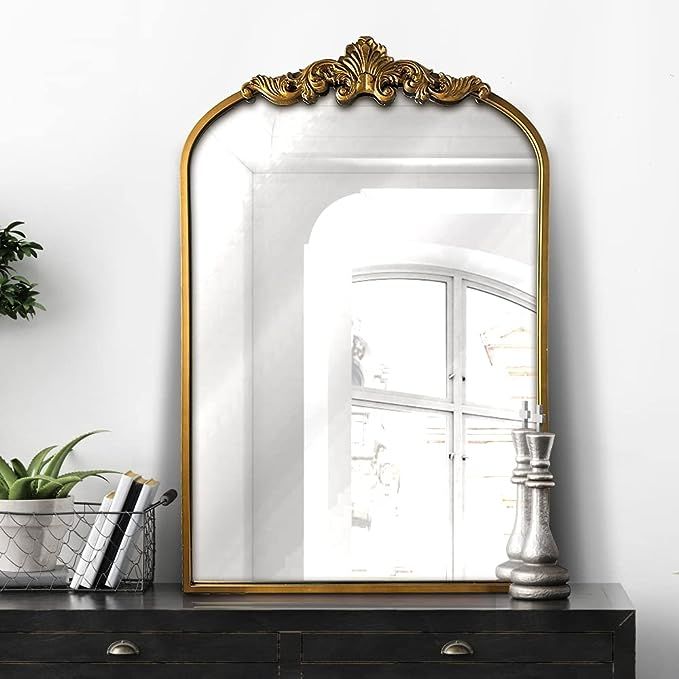 WAMIRRO Arched Mirror,Gold Traditional Vintage Ornate Baroque Mirror,Antique Brass Mirror for Ent... | Amazon (US)