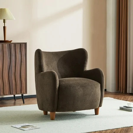 Christopher Knight Home Mid-Century Modern Velvet Wingback Accent Chair with Birch Legs, Brown | Walmart (US)