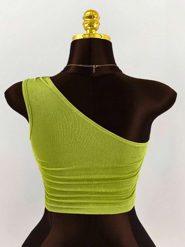 Amplova Plus Size Women's Colorful Beaded Decor Ruched Shoulder Top,Going Out Tops | SHEIN