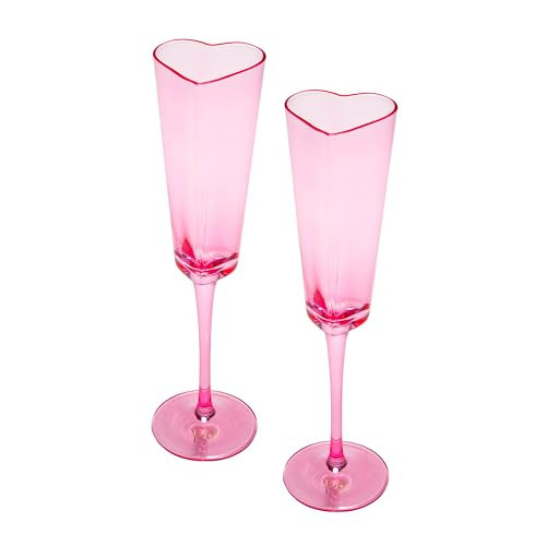 Paris Hilton Heart Shaped Champagne Flute Gift Set, Elegant Handmade Glassware Set, Perfect for Celebrations, Weddings or any Special Occasion, 2-Piece Set, 5.5-Ounce, Pink | Amazon (US)