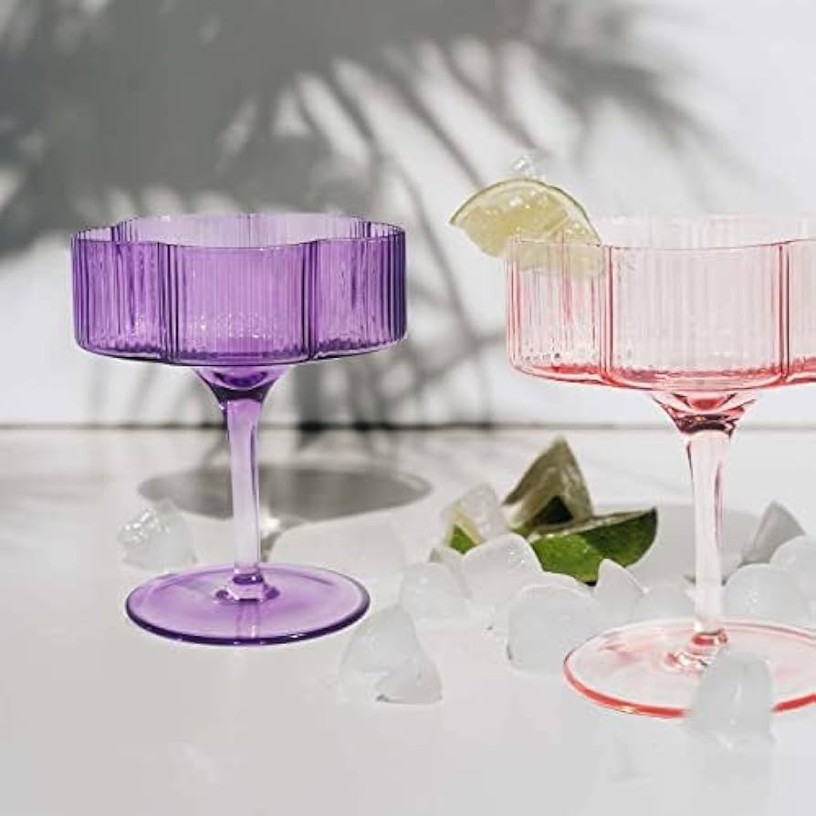 Set of 2 Martini Glasses, Colorful Cocktail Glasses with Vintage Stem Design, Ribbed Champagne Co... | Amazon (US)