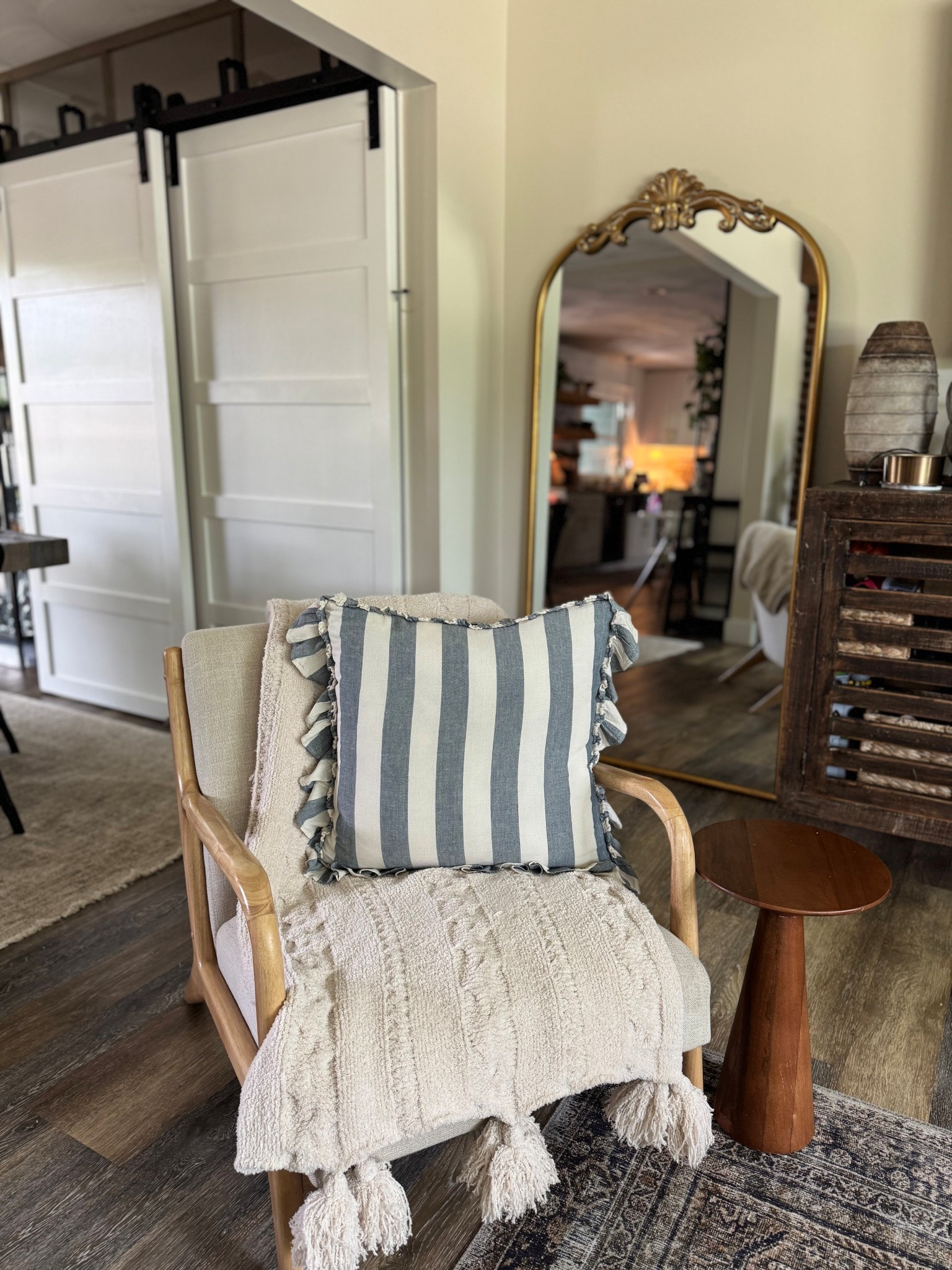 Stripes & ruffles 💘 had a ton of questions on our pillows the other night so sharing links to the majority of them now! Here’s our little armchair with a striped pillow 🩵 

Target decor, Target home, wooden armchair, shop staykation, striped ruffles 

#LTKFindsUnder50 #LTKSeasonal #LTKHome