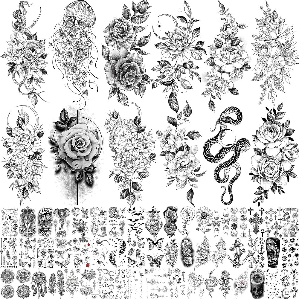 Amazon.com : Bilizar 64 Sheets Long Lasting Flower Temporary Fake Tattoos For Women Arm Neck, Jel... | Amazon (US)