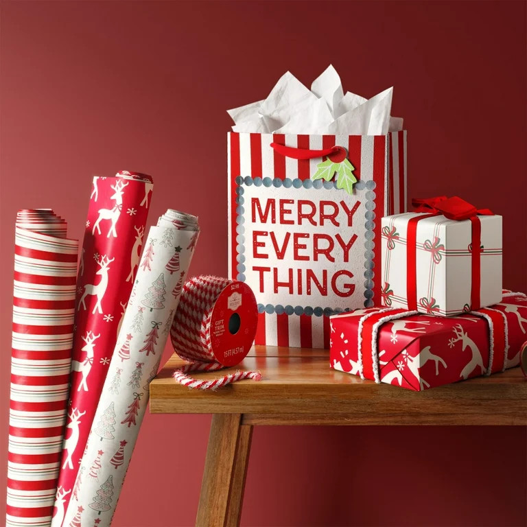 Large Joyel Red and White Merry Everything Christmas Paper Gift Bag, 10" x 13.25", by Holiday Tim... | Walmart (US)