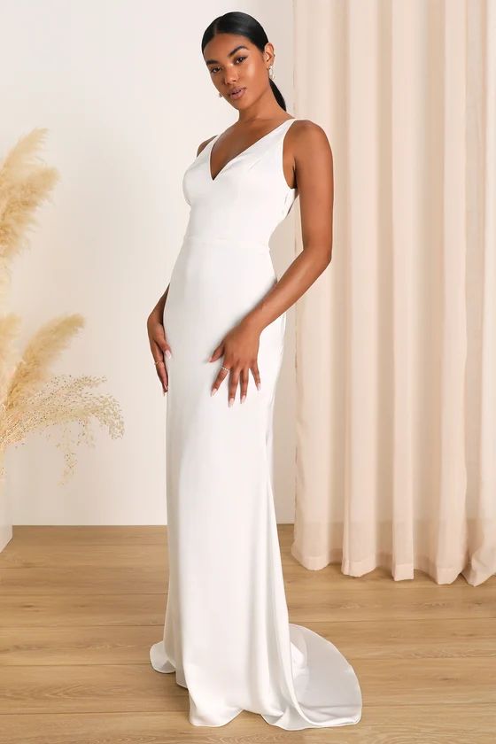 Polished Perfection White Satin Sleeveless Mermaid Maxi Dress | Lulus (US)