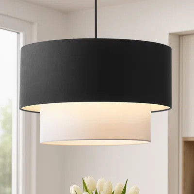 Dual-Layer 2-Light Dimmable Drum Chandelier With Black Fabric Shades | Wayfair North America