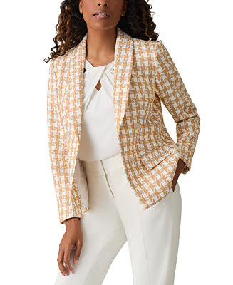 Petite Houndstooth Print Open Front Blazer | Macy's Canada