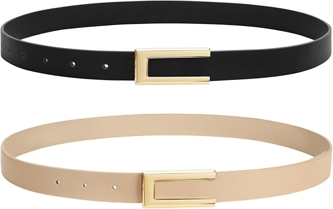 SANSTHS 2 Pack Skinny Leather Belts for Women, Ladies Thin Waist Belt for Dresses Jeans Pants wit... | Amazon (US)