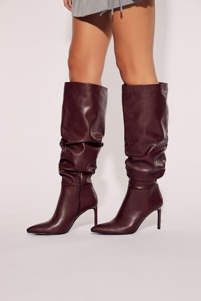 Ruched Faux Leather Stiletto Boots | Forever 21