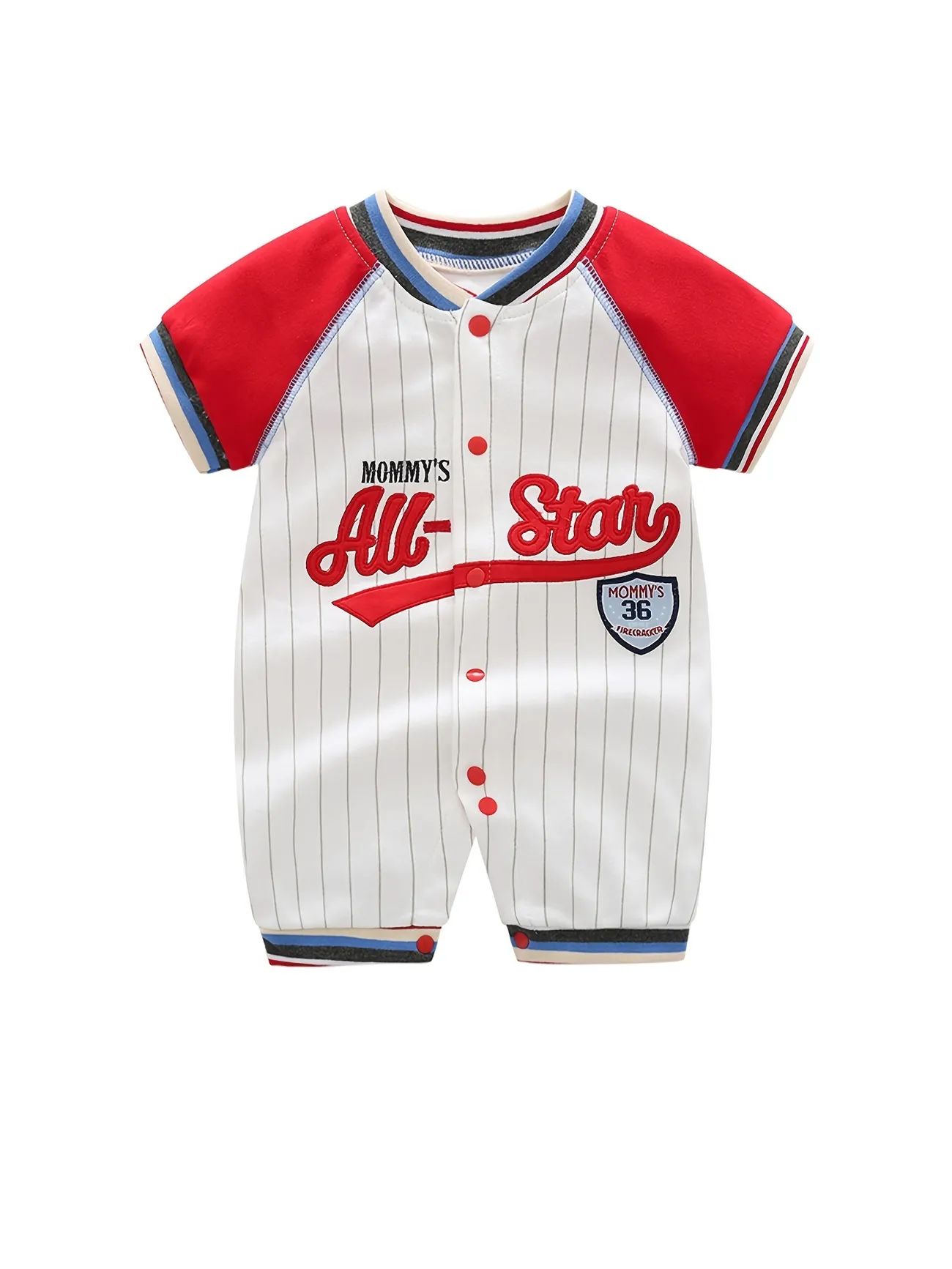 Newborn Infant Color Block Baseball Romper Short Sleeve Stripe Letter Embroidery Jumpsuit For Bab... | Temu Affiliate Program