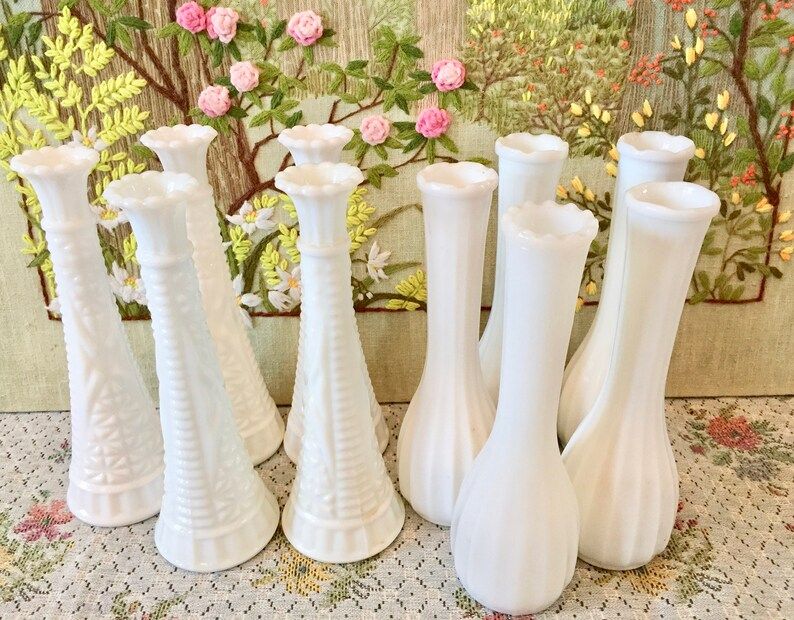 Milk Glass Vase Lot of Vases for Flowers Vases for Centerpieces Milk Glass Bud Vases White Vases ... | Etsy (US)