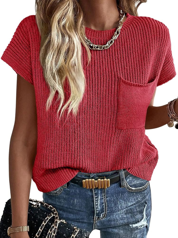 Imily Bela Summer Short Sleeve Sweater for Women 2025 Crew Neck Ribbed Knit Vests Trendy Pullover... | Amazon (US)