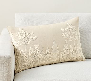 Frosted Forest Embroidered Lumbar Pillow Cover, 16" x 26" | Pottery Barn (US)