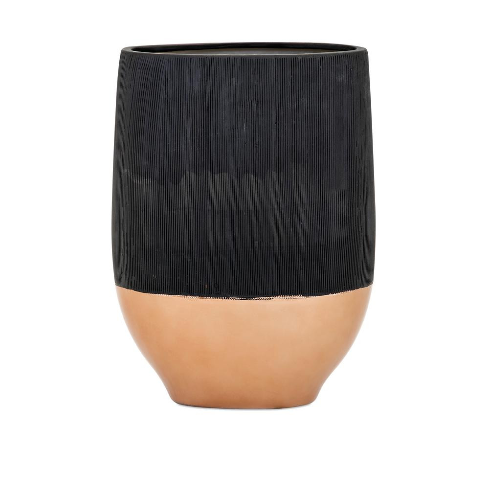 IMAX Rhone Black Ceramic Vase | The Home Depot
