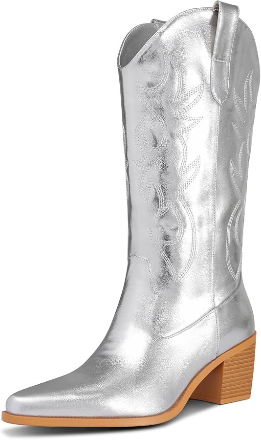 DearOnly Wide Calf Cowboy Boots for Women-White Rhinestone Cowgirl Boots, Chunky Heel Country Boo... | Amazon (US)